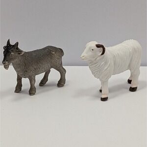 Plastic Goat & Ram Figures Farm Animal Toy Collectibles Brown White Detailed